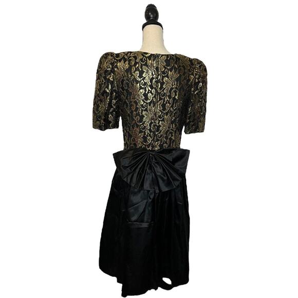 Vintage 90's Dress Miss Dorby Tapestry and Satin Black Gold Dress with Bow Sz 16 - Picture 4 of 6